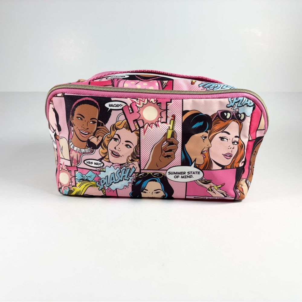Estee Lauder Pink Comic Con Cosmetics Girls Comics Zipper Case Travel Makeup Bag